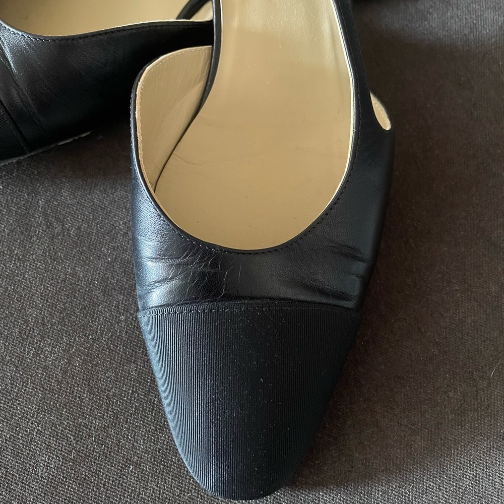 CHANEL Black Leather & Fabric Slingback Flats - Picture 2 of 6